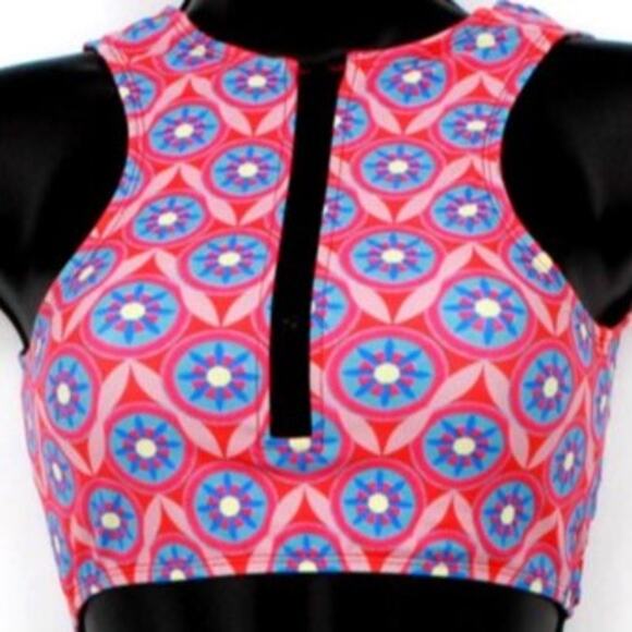 Swimsuit Pink & Blue Geo Print Zipper Tankini Top Only Size X-Small - Picture 1 of 8